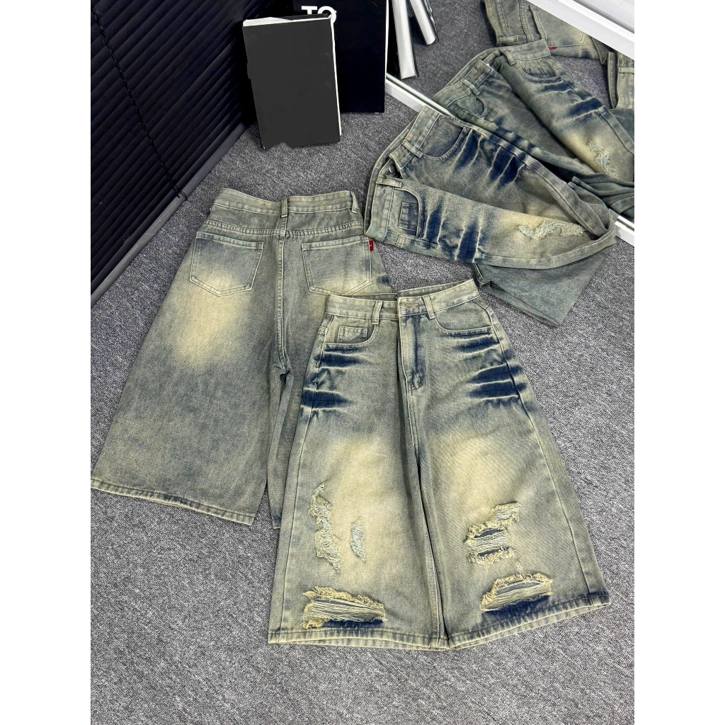 ( S- 2XL , DÀI 62CM) QUẦN NGỐ LỮNG JEANS NỮ DÀI 63CM , ỐNG RỘNG 30CM XANH RÁCH PHỦ VÀNG THỜI TRANG B