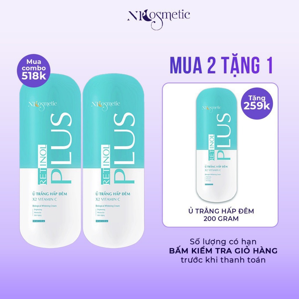 COMBO 2H KEM Ủ TRẮNG ĐÊM RETINOL TẶNG 1H Ủ TRẮNG, DƯỠNG SÁNG DA, MỜ THÂM SẠM, ĐỀU MÀU DA