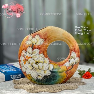  Bình hoa nghệ thuật gốm sứ Bát Tràng dáng tròn khắc sen decor trang trí phòng khách làm quà tặng 