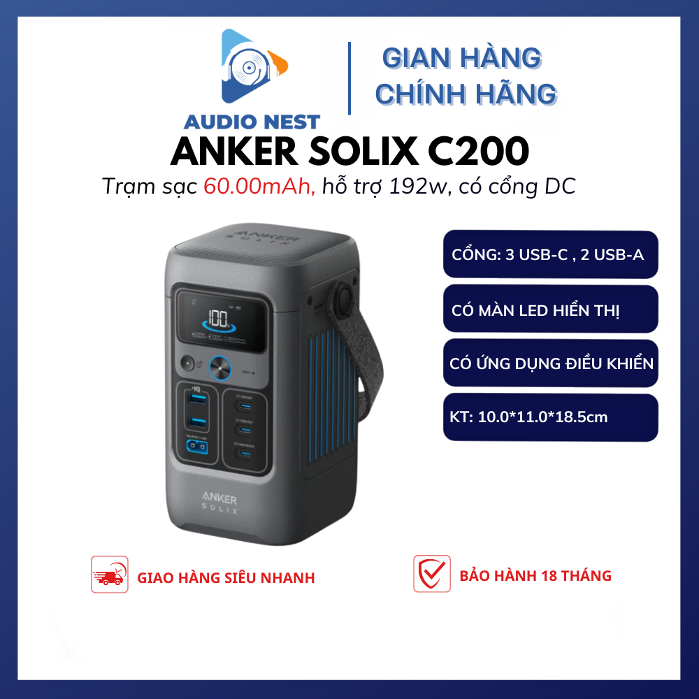 Pin Dự Phòng Anker SOLIX C200 192Wh DC A1727 60.000mAh - Bảo Hành 18 Tháng