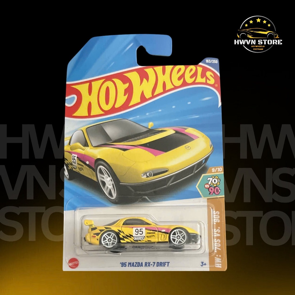 Xe mô hình Hotwheels Mazda RX-7 Drift màu vàng