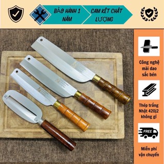 Bộ dao nhà bếp, Bộ 4 dao thép trắng 420j2 không han gỉ, cán được làm từ gỗ muồng tiện vân trúc cầm rất chắc chắn