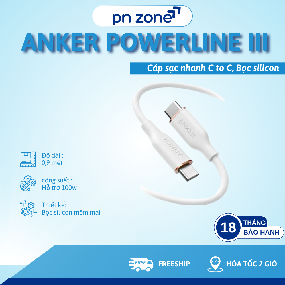 Cáp Sạc  Anker A8552 PowerLine III C To C 100w  0,9m - Bảo hành 18 tháng