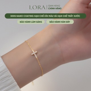   BH Trọn Đời  Lắc Tay Bạc S925 Mạ Vàng 24K LORA Charm Thánh Giá Bình An SP000388 