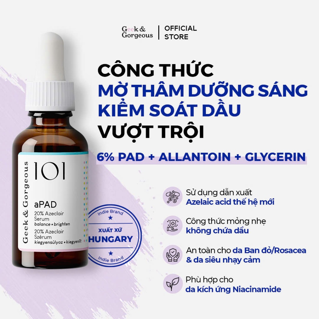  Tinh Chất Mờ Thâm Dưỡng Sáng Kiểm Soát Dầu Geek&Gorgeous aPAD 20% dẫn xuất Azelaic Acid 30ml 
