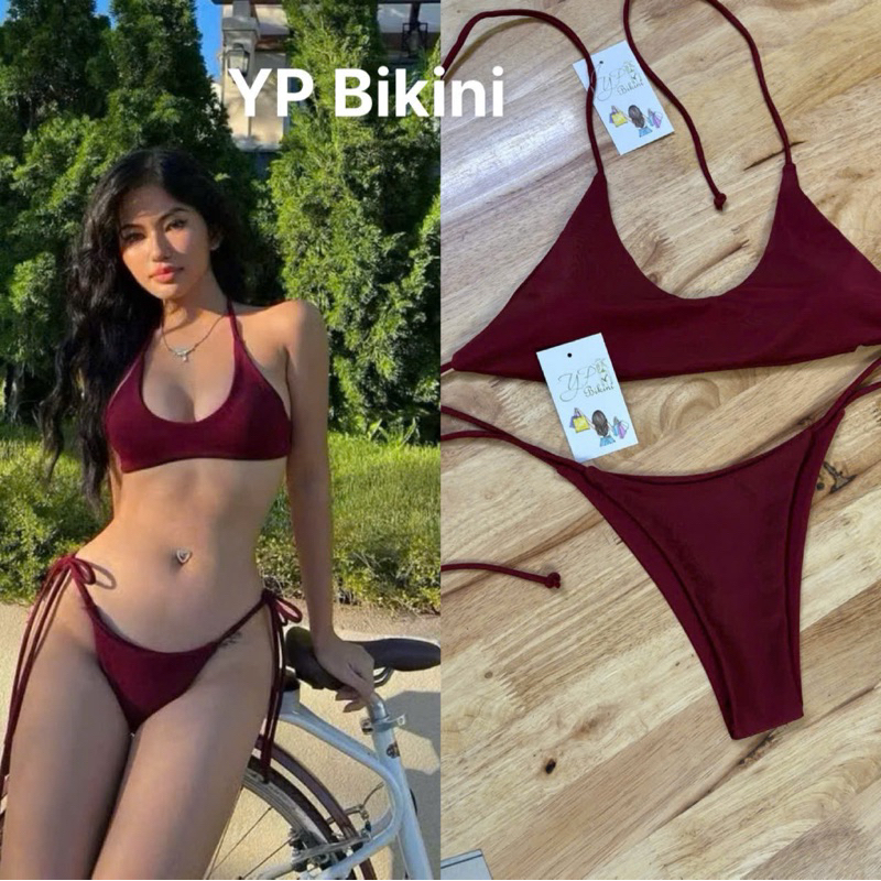 Bikini 2 mảnh áo bản ngang quần ship màu mận( sẵn hàng) | BigBuy360 - bigbuy360.vn