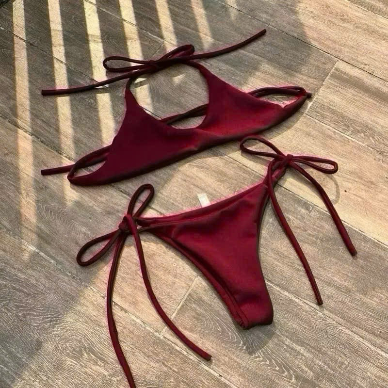 Bikini 2 mảnh áo bản ngang quần ship màu mận( sẵn hàng) | BigBuy360 - bigbuy360.vn