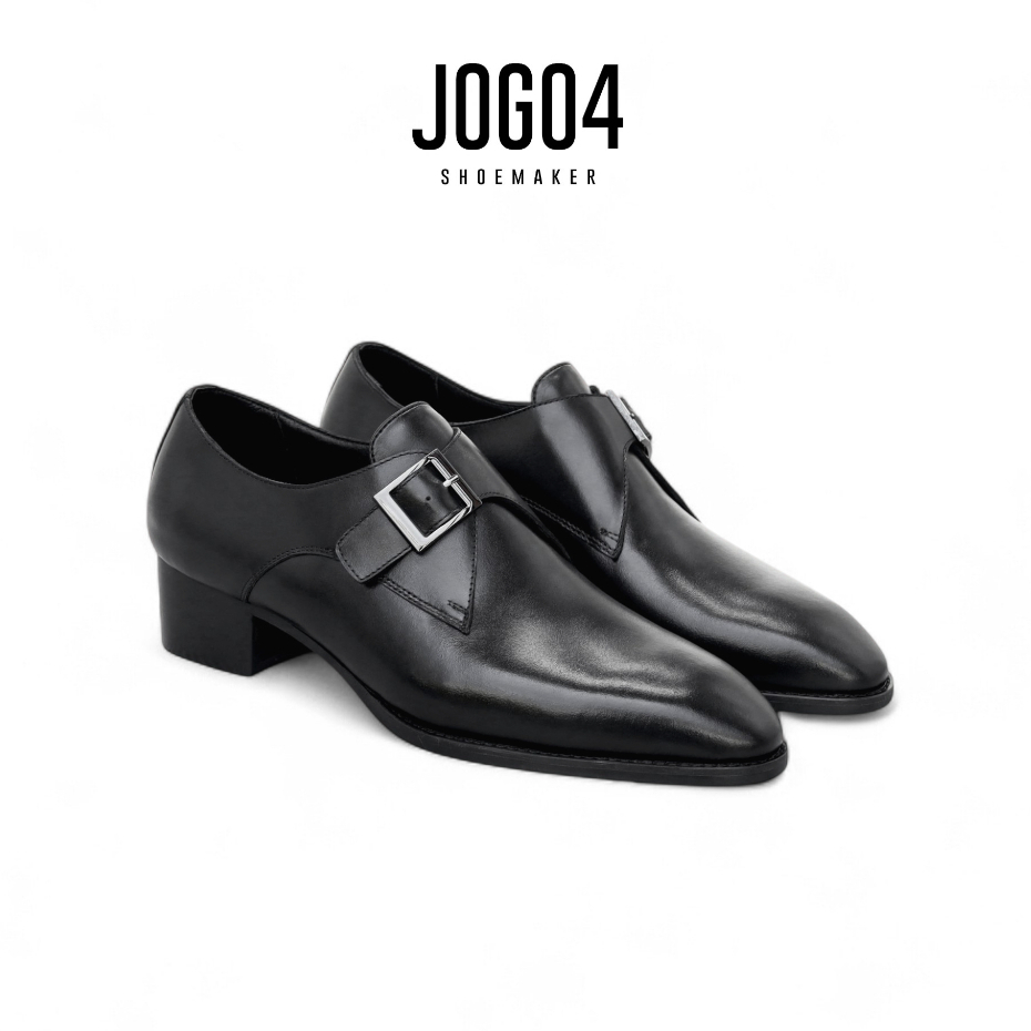 Giày da nam Monkstrap JOG04 , đế phip gỗ high heel , da bò mộc , tăng chiều cao cho nam ( HH3 )