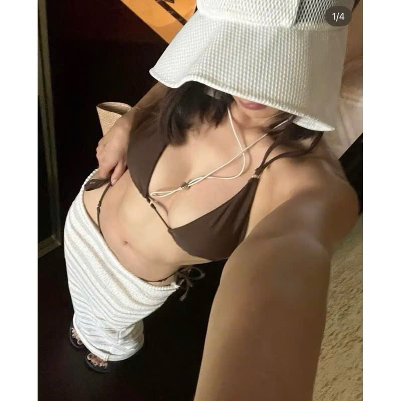 Bikini 2 mảnh khoen nhỏ màu nâu đậm ( sẵn hàng che tên) | BigBuy360 - bigbuy360.vn
