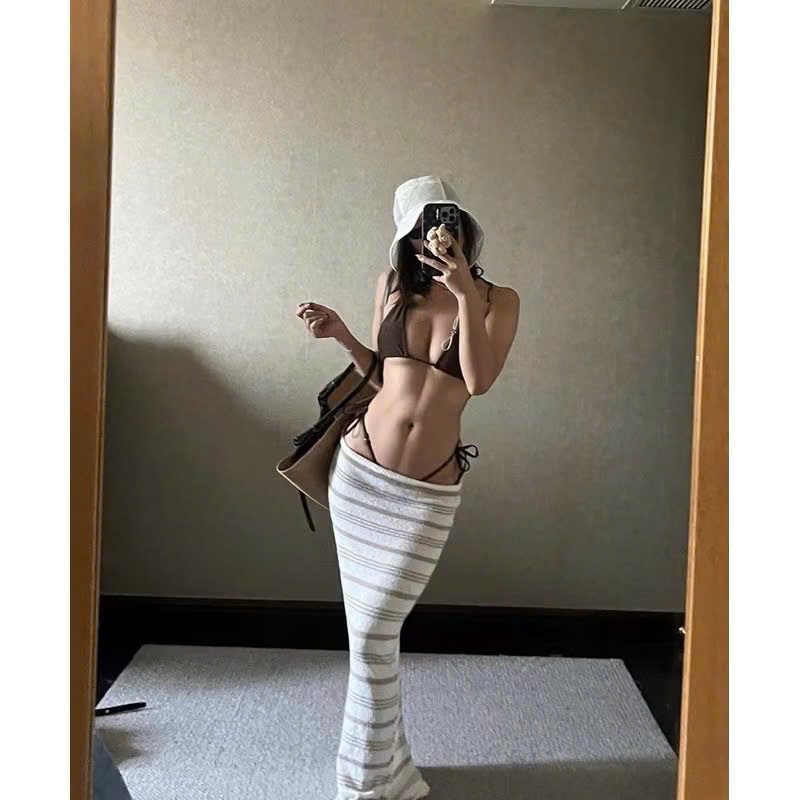 Bikini 2 mảnh khoen nhỏ màu nâu đậm ( sẵn hàng che tên) | BigBuy360 - bigbuy360.vn