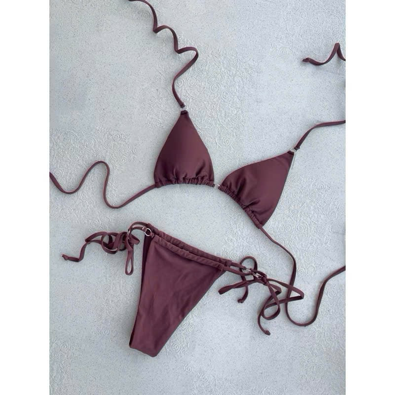 Bikini 2 mảnh khoen nhỏ màu nâu đậm ( sẵn hàng che tên) | BigBuy360 - bigbuy360.vn
