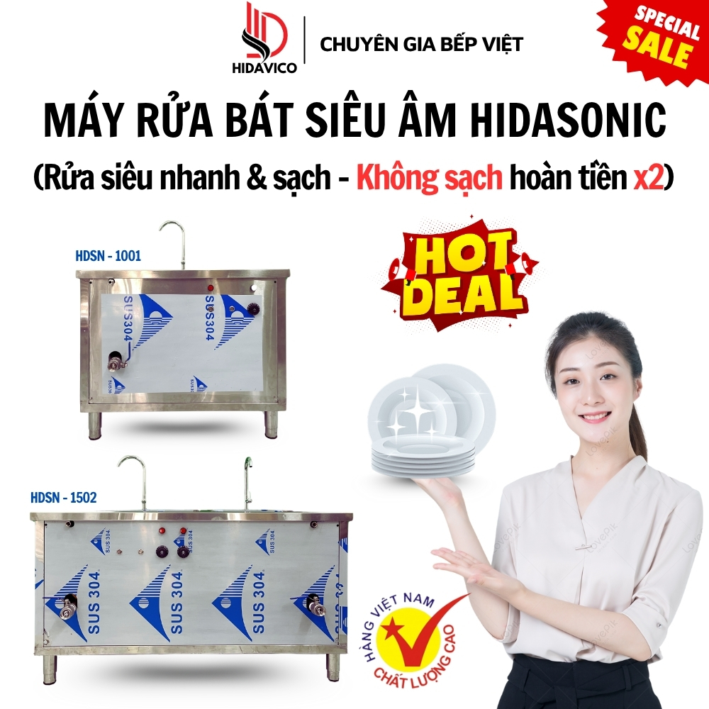 Máy Rửa Bát Sóng Siêu Âm Hidasonic, Máy Rửa Bát Công Nghiệp Cao Cấp Rửa Nhanh Và Sạch Mọi Vật Liệu