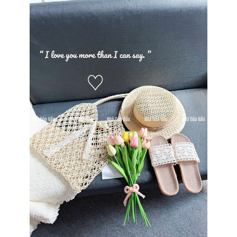 Set túi, nón, dép cói đi biển ( ảnh thật shop chụp )