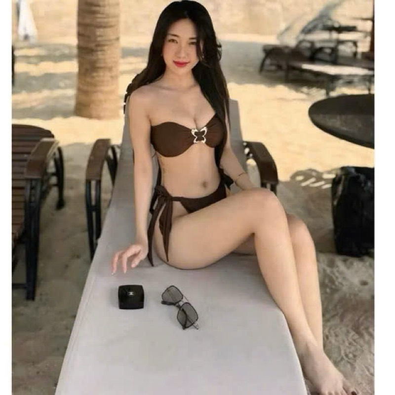 Bikini 2 mảnh đi biển màu nâu khoen phụ kiện ( che tên) | BigBuy360 - bigbuy360.vn