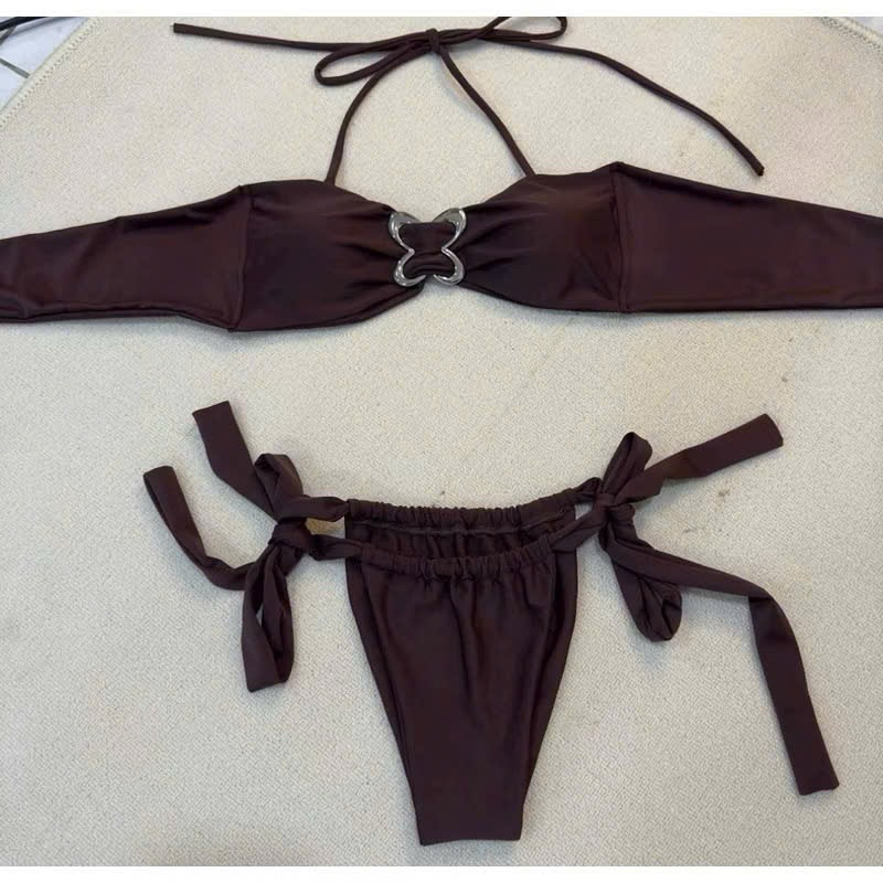 Bikini 2 mảnh đi biển màu nâu khoen phụ kiện ( che tên) | BigBuy360 - bigbuy360.vn