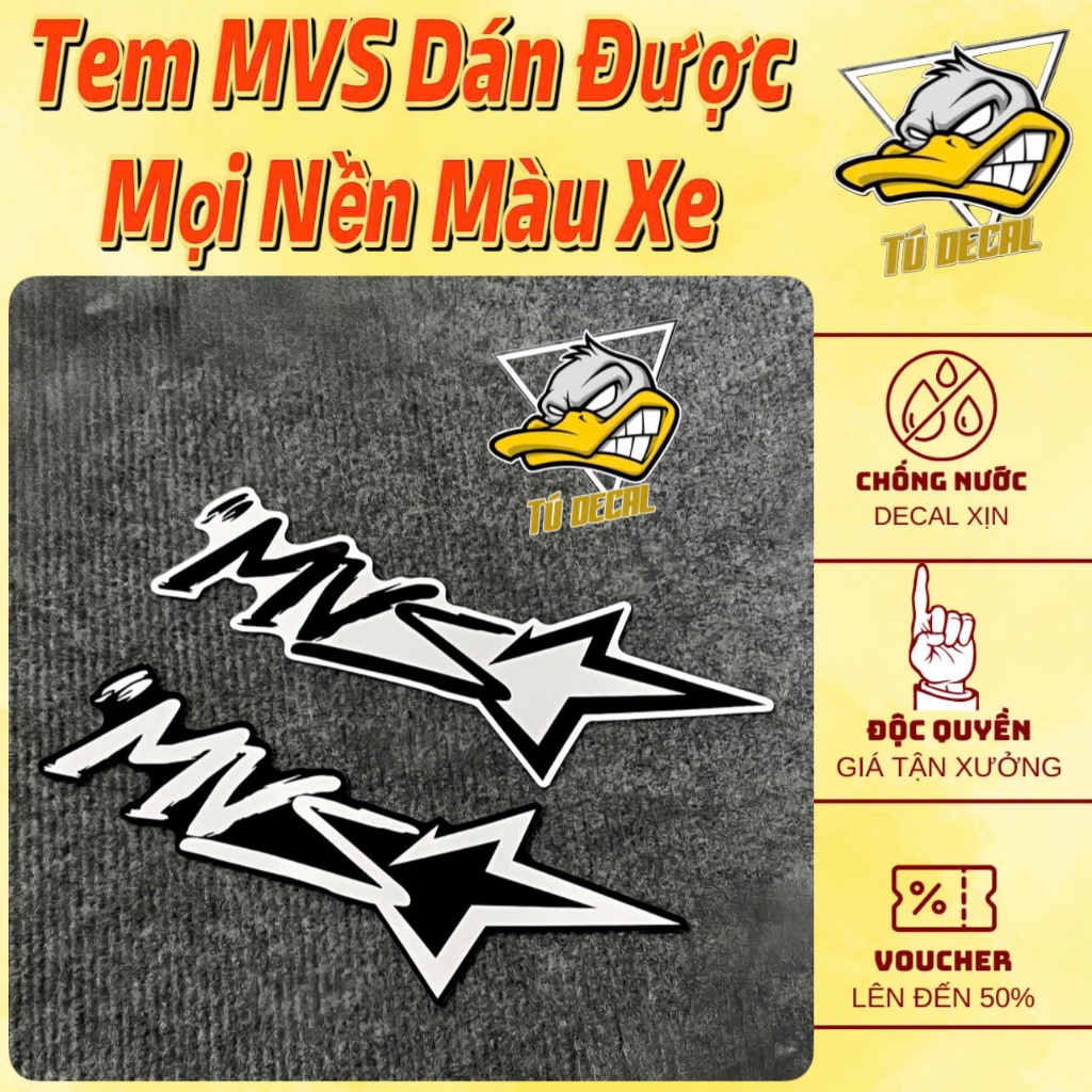 Tem Sticker Logo MVS Mẫu Mới Dán Trang Trí Xe Máy Vespa, Xe Máy Decal Chống Thấm Nước, Chịu Nhiệt Tố