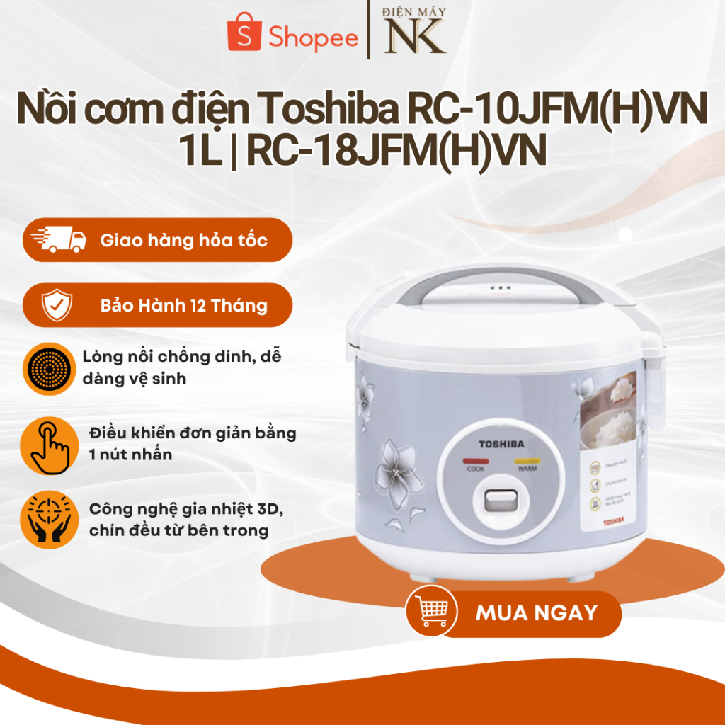 Nồi cơm điện Toshiba RC-10JFM(H)VN 1.0L | RC-18JFM(H)VN 1.8L - Bảo hành chính hãng 12 tháng