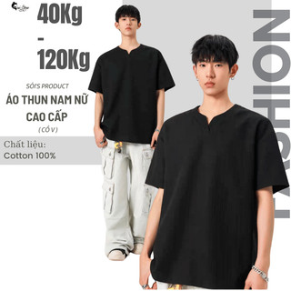  40-105KG Áo thun Cổ Trụ V Nam Nữ Bigsize SÓI STORE thun cotton 100% form rộng 
