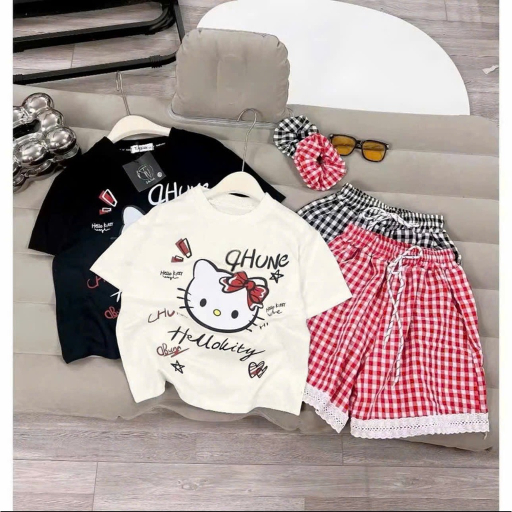 Sét bộ quần đùi áo phông bé gái (HỌA TIẾT ZEN QHUNE MẶT MÈO ) đáng yêu mềm mịn kute size 9-45kg M99