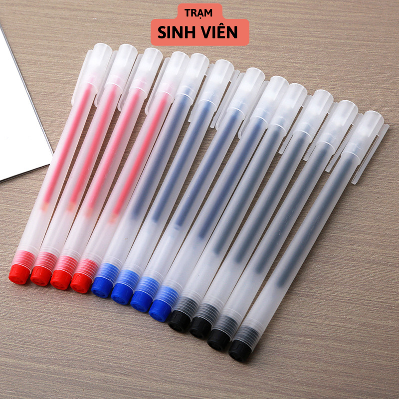 COMBO Bút Bi Nước Mực Gel Màu Đen Xanh Đỏ Khô Nhanh Ngòi 0.5mm Mực Đều Nét Chữ Đẹp Cho Học Sinh(BBN)