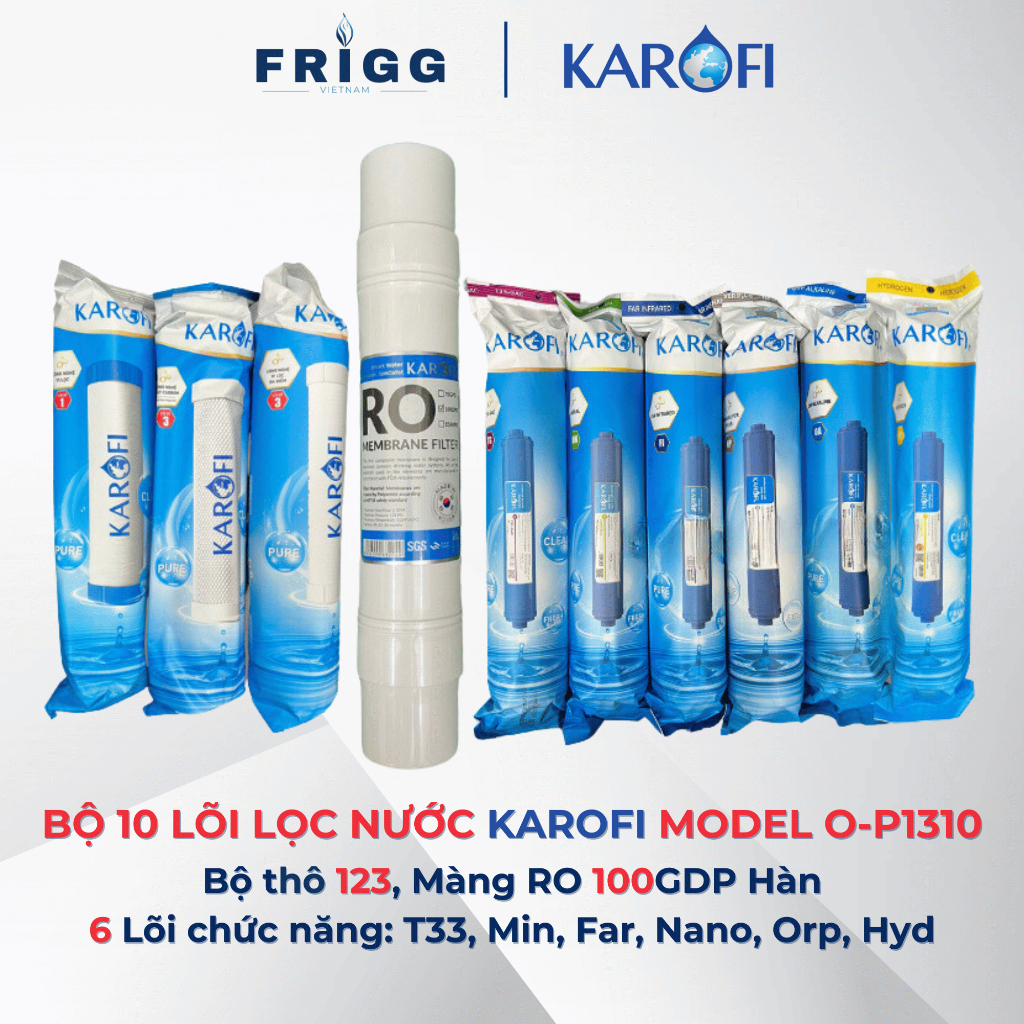 Combo 10 lõi lọc Karofi cho máy Optimus O-P1310 (12CTO3 + RO100GDP + 5678910) Hàng chính hãng