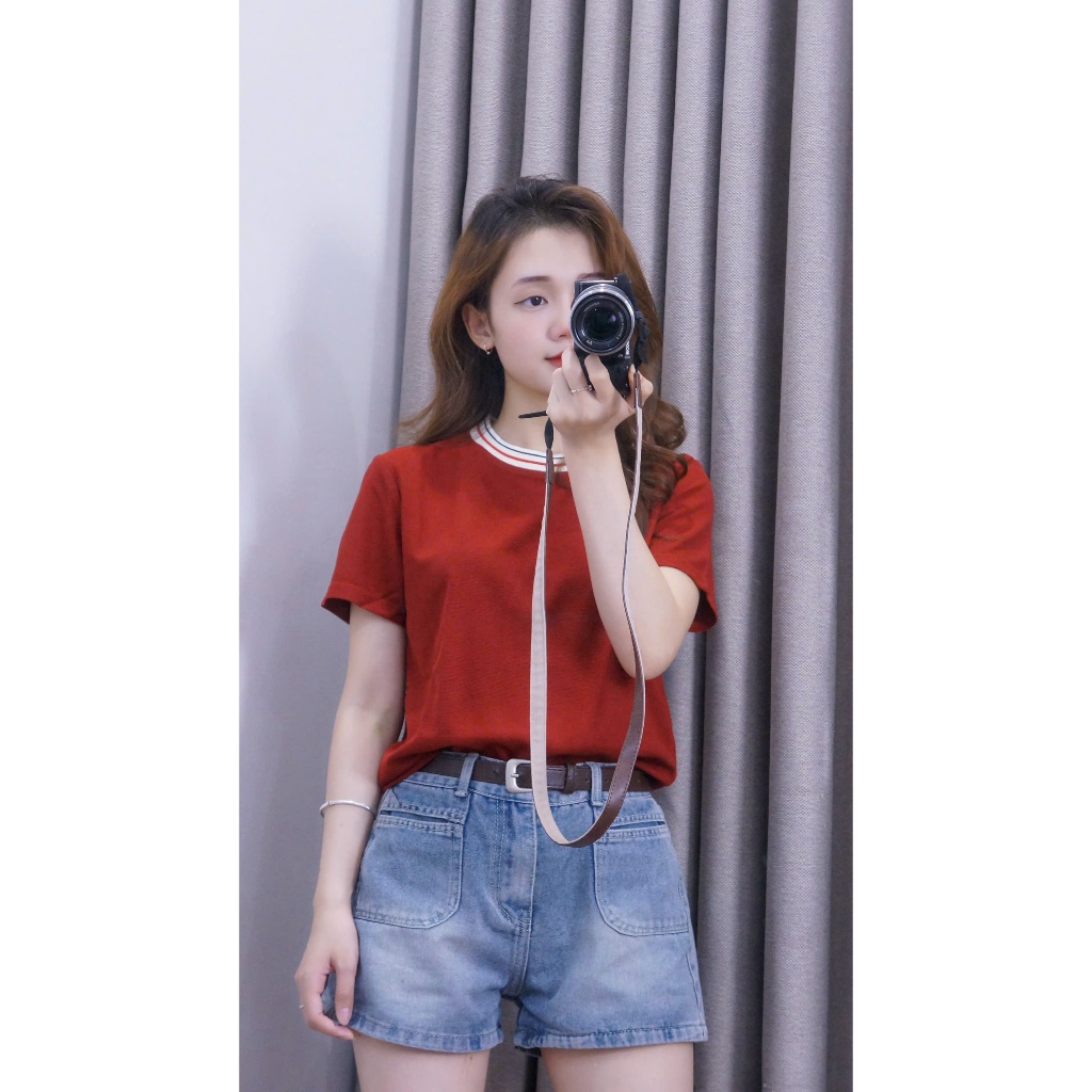 Áo cổ tròn trơn phối viền kẻ dễ mặc .thích hợp đi chơi ,picnic ,dạo phố ,chất vải tổ ong mịn ,from vừa(M15) | BigBuy360 - bigbuy360.vn