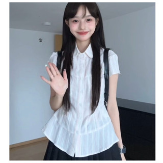 [ẢNH THẬT] SẴN Áo sơ mi ngắn tay ulzzang nữ sinh hothit dáng suông hơi ôm màu trắng JK có khuy đi học nhẹ nhàng ngắn