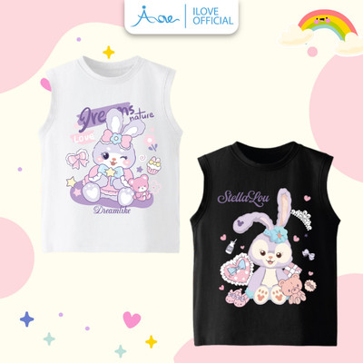 [MỚI] Áo BA LỖ cho bé gái AORE, Áo in hình chú thỏ STELLALOU, chất COTTON mềm mịn dành cho bé 10-34kg