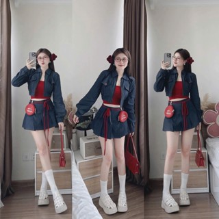 S934 (TÁO ĐỎ BIGSIZE 55-90KG) SET 3 MÓN JEAN BIGSIZE ÁO KHOÁC JEAN + ÁO 2 DÂY + CHÂN VÁY JEAN