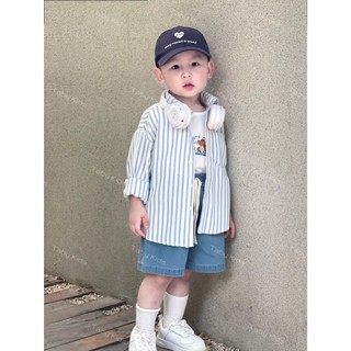   TABY  Áo sơ mi kẻ xanh dài tay cho bé trai chất liệu thô mềm mại thoáng mát thấm hút mồ hôi cho bé 8-27kg TB846 