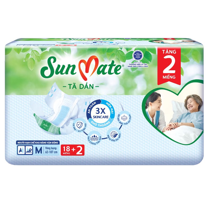 [HỎA TỐC] Tã dán người lớn SunMate M18/L18/XL18 + 2 miếng - Tấm lót 20 miếng