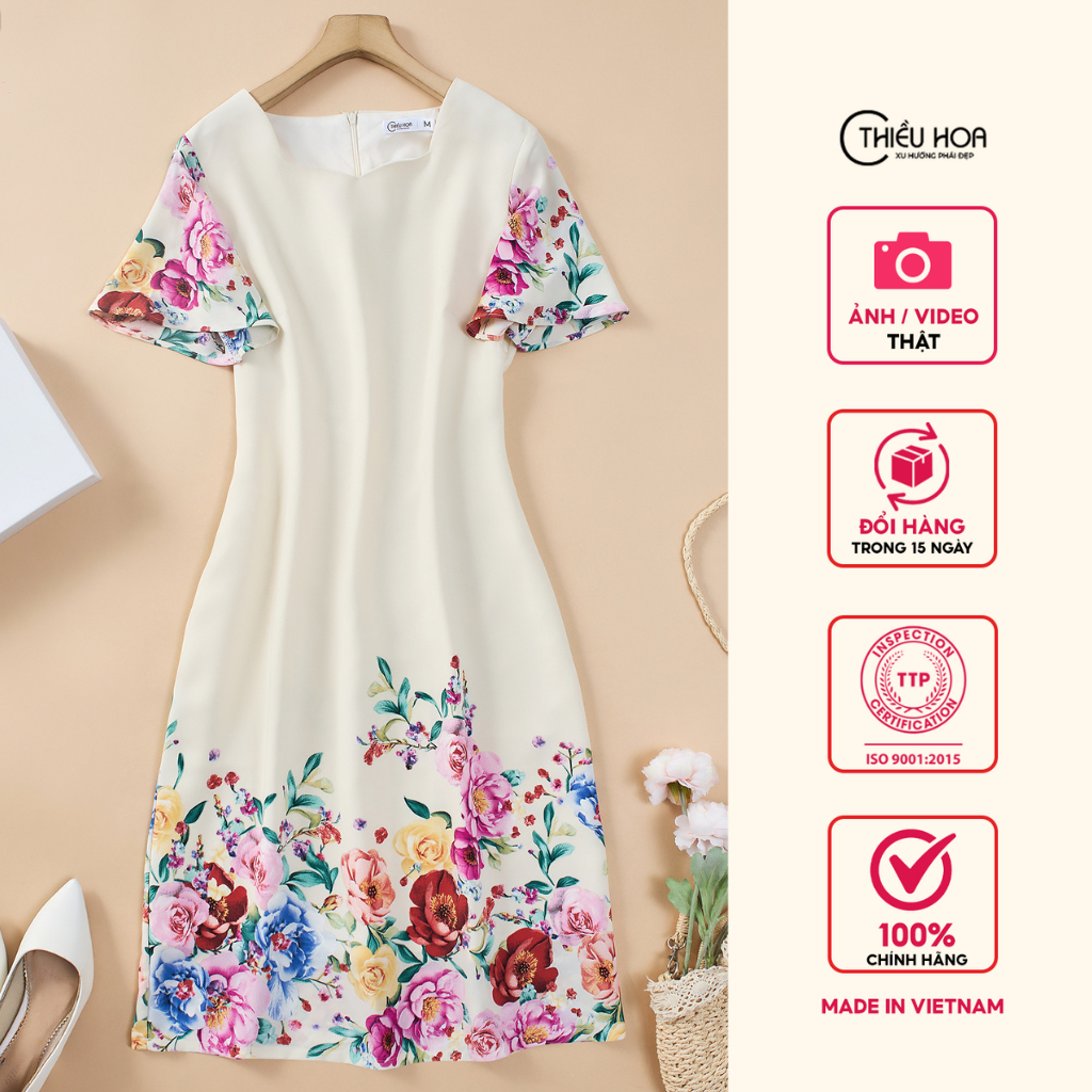Đầm trung niên thiết kế bắt mắt chất liệu vải mango lụa mềm mại thương hiệu Thiều Hoa DD4Y1124