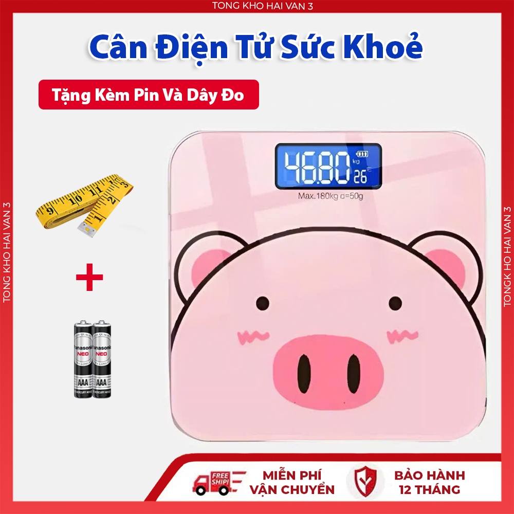 Cân Điện Tử Hình Heo Hồng Gấu Dâu Dễ Thương Sức Khỏe Chính Xác , Theo Dõi Cân Nặng, Hiển Thị Pin Nhiệt Độ Bảo Hành 1 Năm