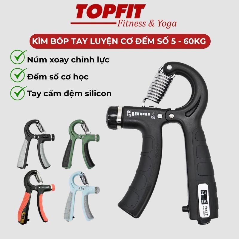 Kìm Bóp Tay, Tập Cơ, Gym Tại Nhà Điều Chỉnh Lực Có Đếm 6-50kg Topbody Topfit KIMCA03