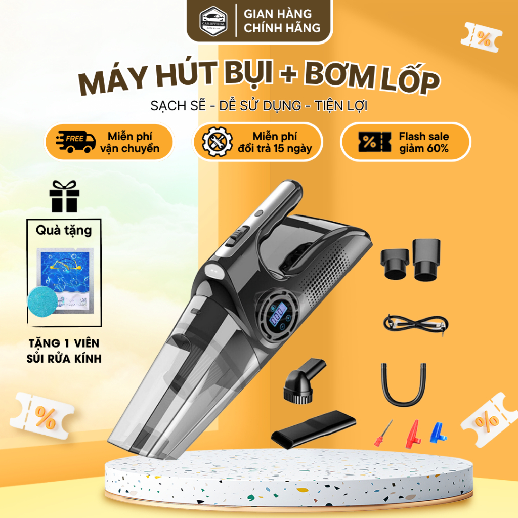 Máy Hút Bụi Ô Tô Carofficial Máy Bơm Lốp Ô Tô Đa Năng 4 Trong 1 Lực Hút 10000PA Công Suất 120W Bảo Hành 6 Tháng