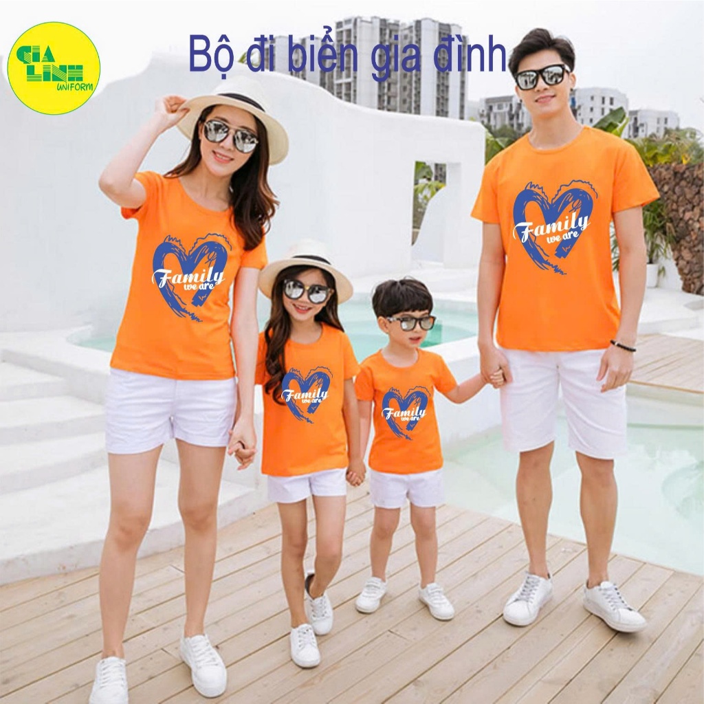 bộ đi biển gia đình 3/4/5/ người màu cam chất cotton mịn mát - ĐỒNG PHỤC GIA LINH