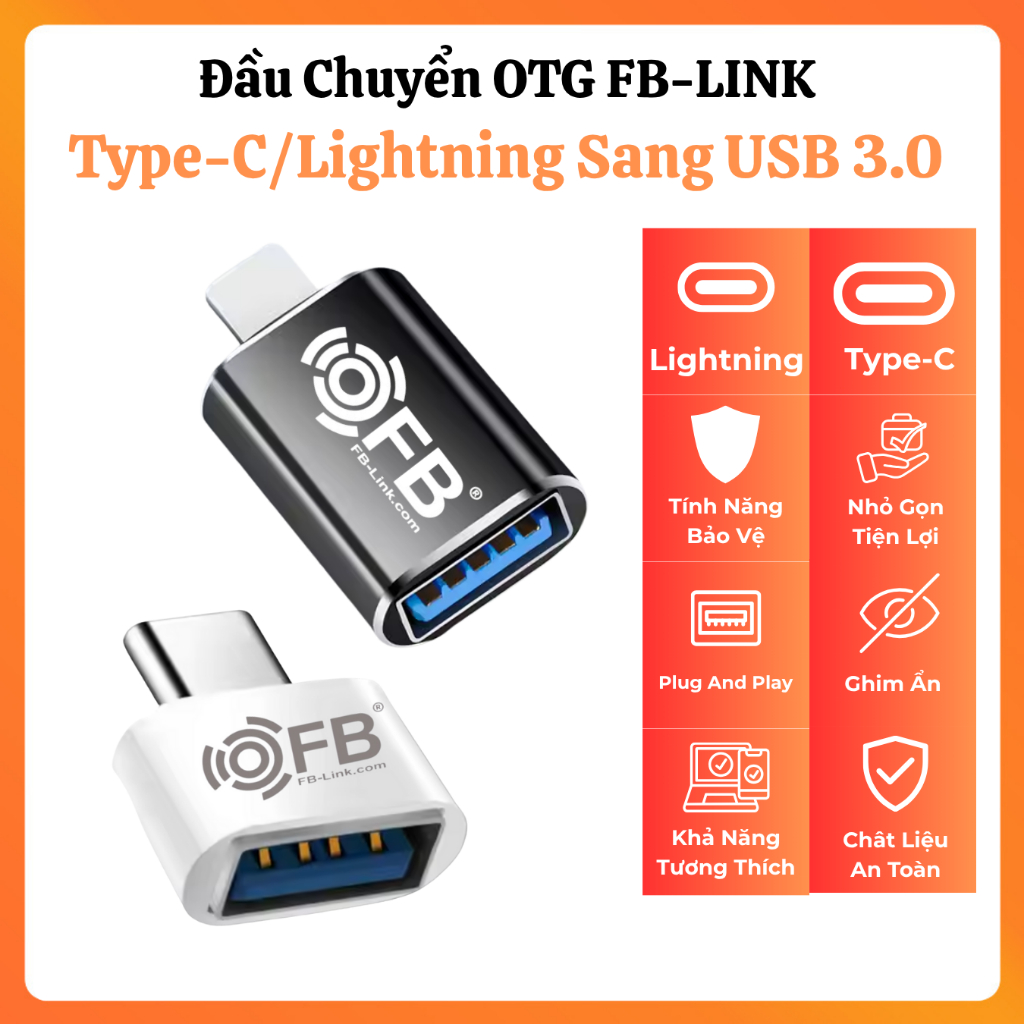 Đầu Chuyển OTG FB-LINK Type-C/Lightning Sang USB 3.0 – Hỗ Trợ Kết Nối OTG Chuyển Dữ Liệu Nhanh Chóng