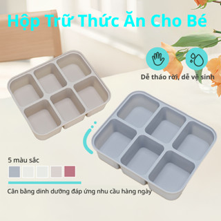 Khay trữ đông đồ ăn dặm silicon cube 6 ô kèm nắp đậy chống đổ cho bé, hộp trữ thức ăn -40~250 độ C