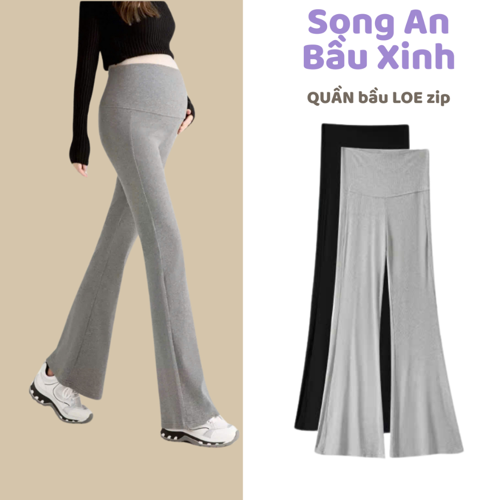 Song An quần BẦU dáng ống loe chất zip co giãn 4 chiều bigsize hack dáng thoải mái cho mẹ bầu