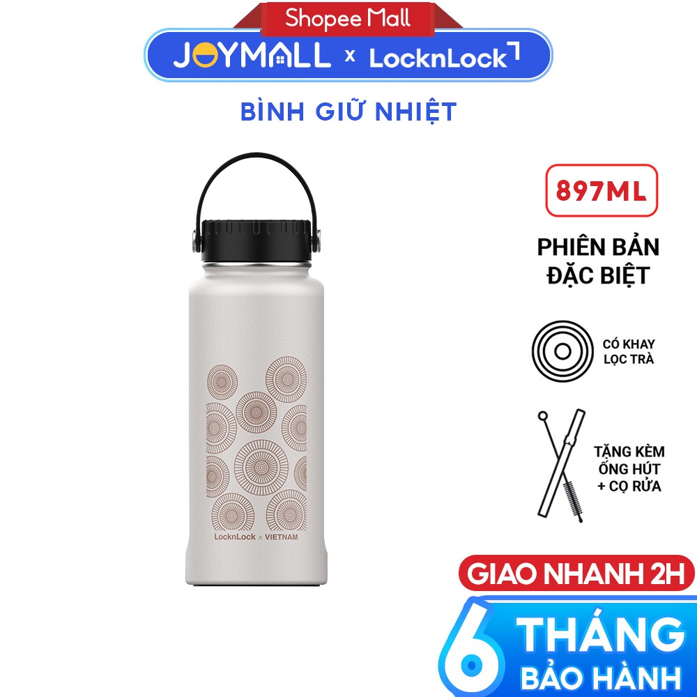 Bình giữ nhiệt LocknLock 897ml Riga Nón Lá LHC4160BEG, Hàng chính hãng, lưới lọc trà inox -JoyMall