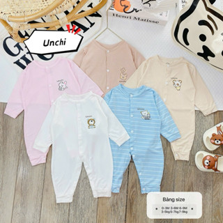 Bộ body dài tay cho bé trai bé gái sơ sinh Unchi chất petit mềm mịn mát thấm hút mồ hôi [3-9kg] UCB01