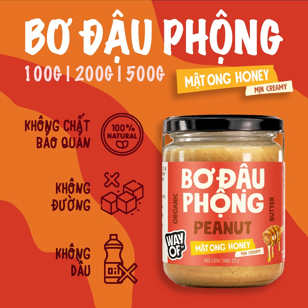 WayOf | Bơ Đậu Phộng Mật Ong 100%, Ăn Kiêng, Không Đường | Eat Clean | Peanut Butter with real Honey