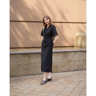 Đầm công sở AVELINE tay lỡ, thiết kế cổ V xếp nếp cách điệu mặc đi làm, đi dự tiệc KHÂU BY CQ