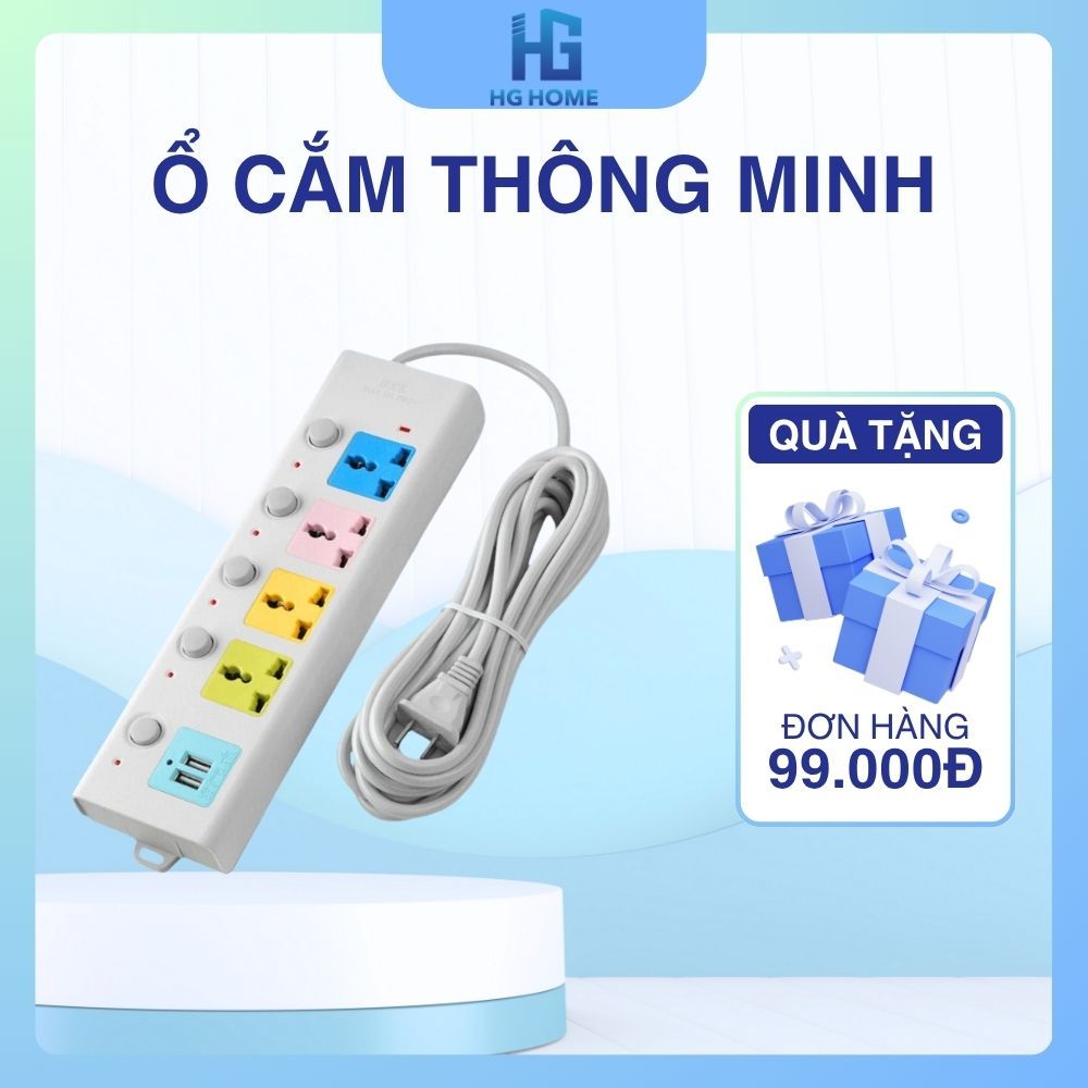Ổ Cắm Điện Đa Năng HGHOME Chịu Tải 2500W Có Cổng USB, Chốt Bấm Chống Giật An Toàn [ HÀNG CAO CẤP ]