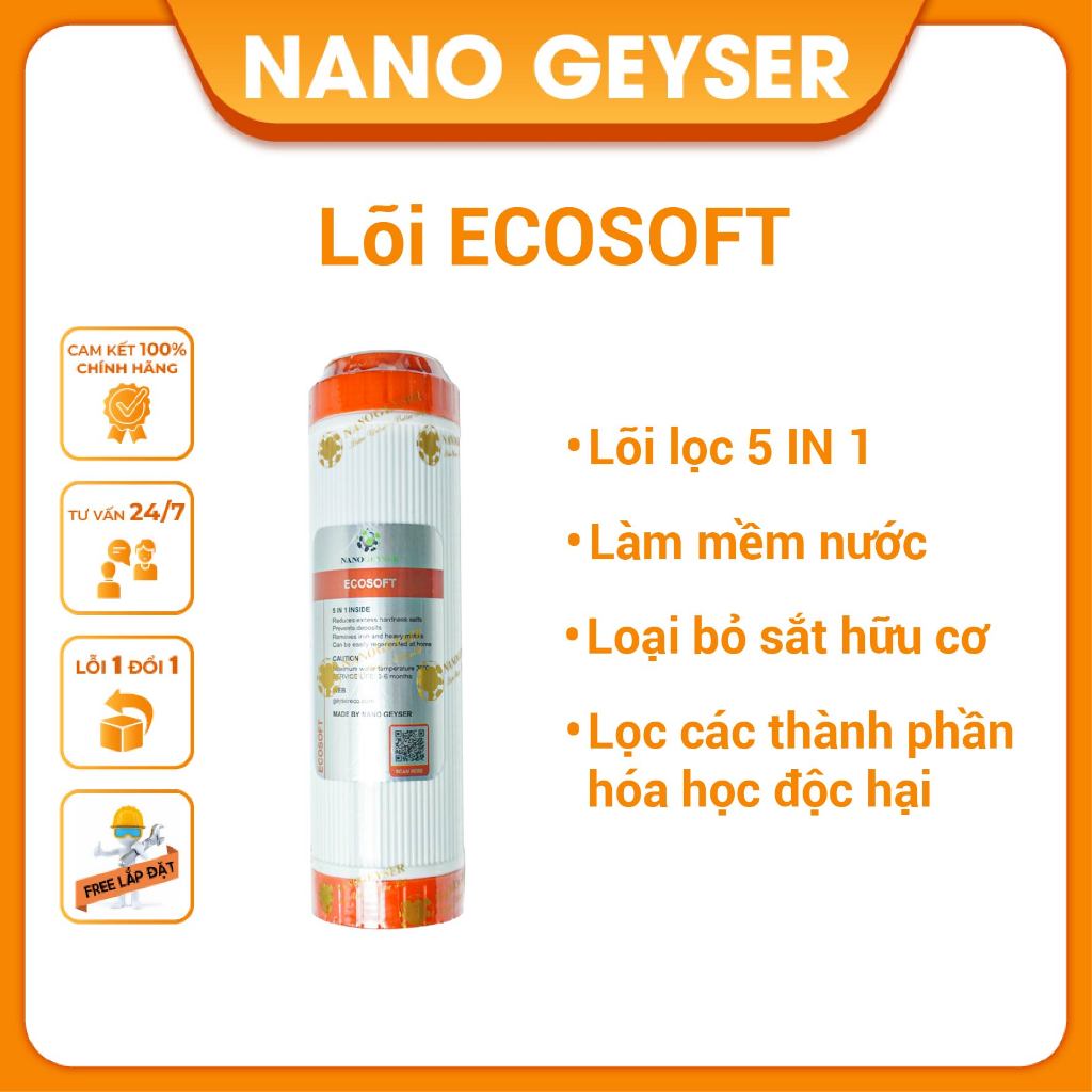 Lõi Ecosoft Nano Geyser. Lõi lọc nước số 1 dùng cho máy GEYSER ECO MAX