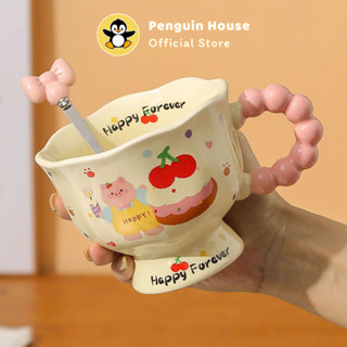 [Penguin] Cốc sứ kèm thìa | Cốc, ly sứ cute dùng để uống nước hằng ngày | Cốc sứ cute 400ml