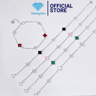  Lắc tay nữ THJ - Lắc tay cỏ 4 lá đính đá phong thuỷ may mắn đủ màu chuẩn bạc ta- THU HUONG SILVER 