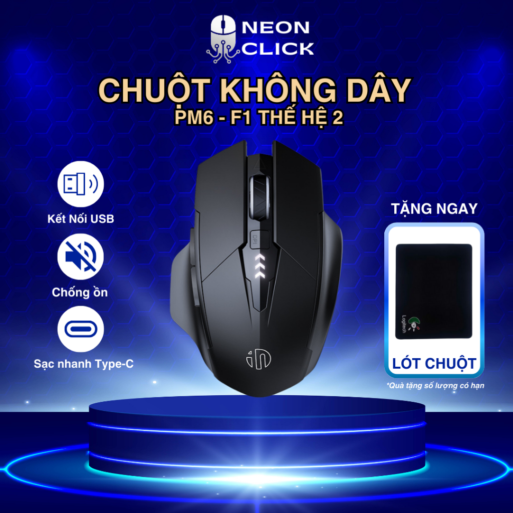 [TẶNG LÓT CHUỘT] Chuột Máy Tính Không Dây INPHIC PM6 Gen 2 Pin Sạc Chống Ồn NEON CLICK Văn Phòng
