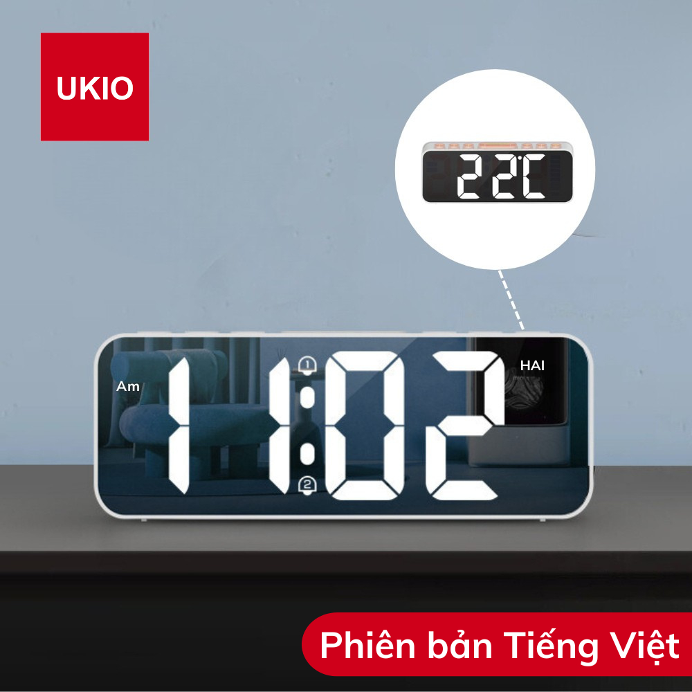 Đồng hồ led để bàn báo thức UKIO màn hình LCD cao cấp đo nhiệt độ , ngày, tháng