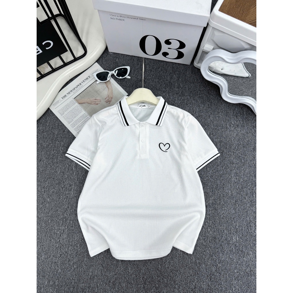 Áo polo nữ thêu tim cổ dệt kim - cotton tổ ong - polo phối viền kẻ sang trọng - basicc - đủ size tới 85kg (  M10 ) | BigBuy360 - bigbuy360.vn